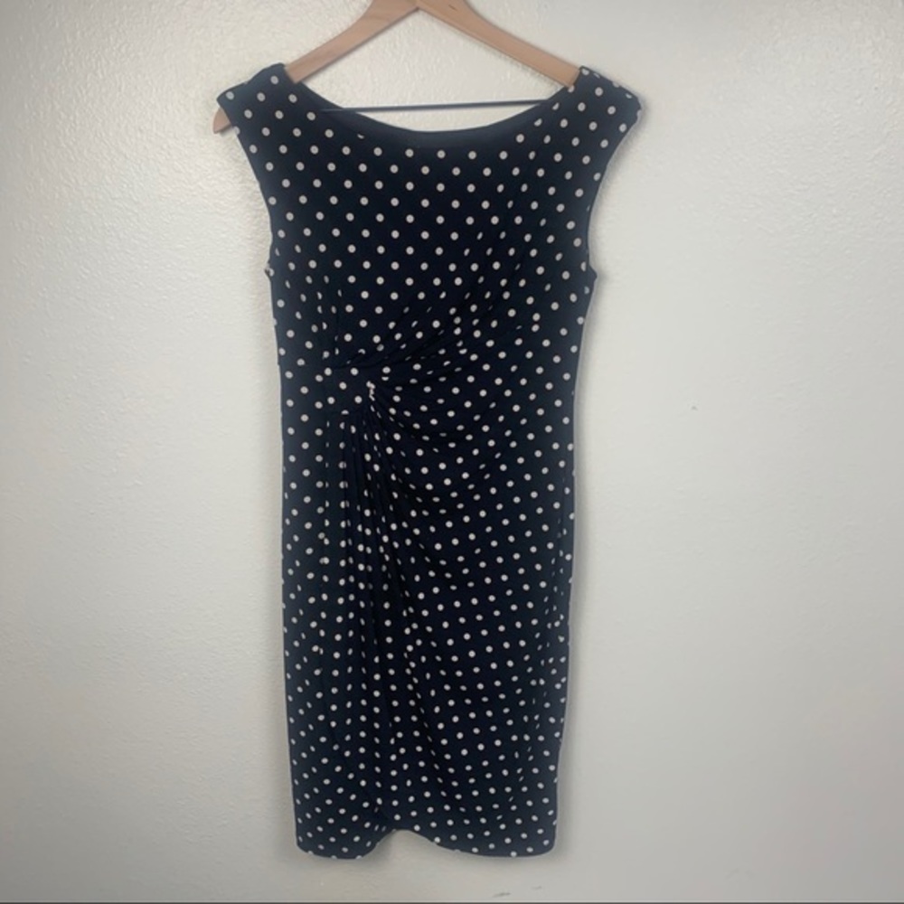 BLACK & WHITE POLKA DOT DRESS W/ STOMACH ROUGING